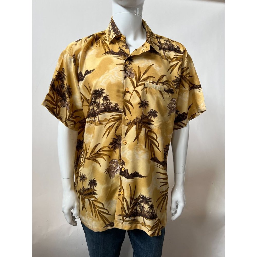 Rima Sunset Tropical Hawaiian Shirt XL Brown  Tropical Terivoile